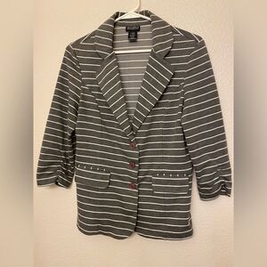 SoHo stretchy cotton Casual gray stripe 3/4 ruched Sleeve Blazer Jacket L